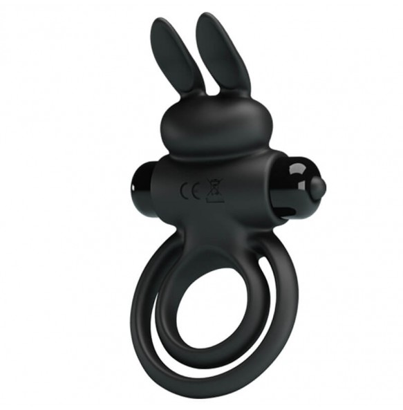 PRETTY LOVE - Male Delay Vibrating Rabbit Cock Ring (Battery - Black)